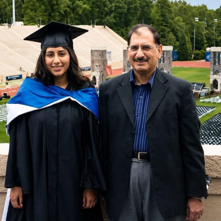 Momina Cheema with her father at her Duke University graduation